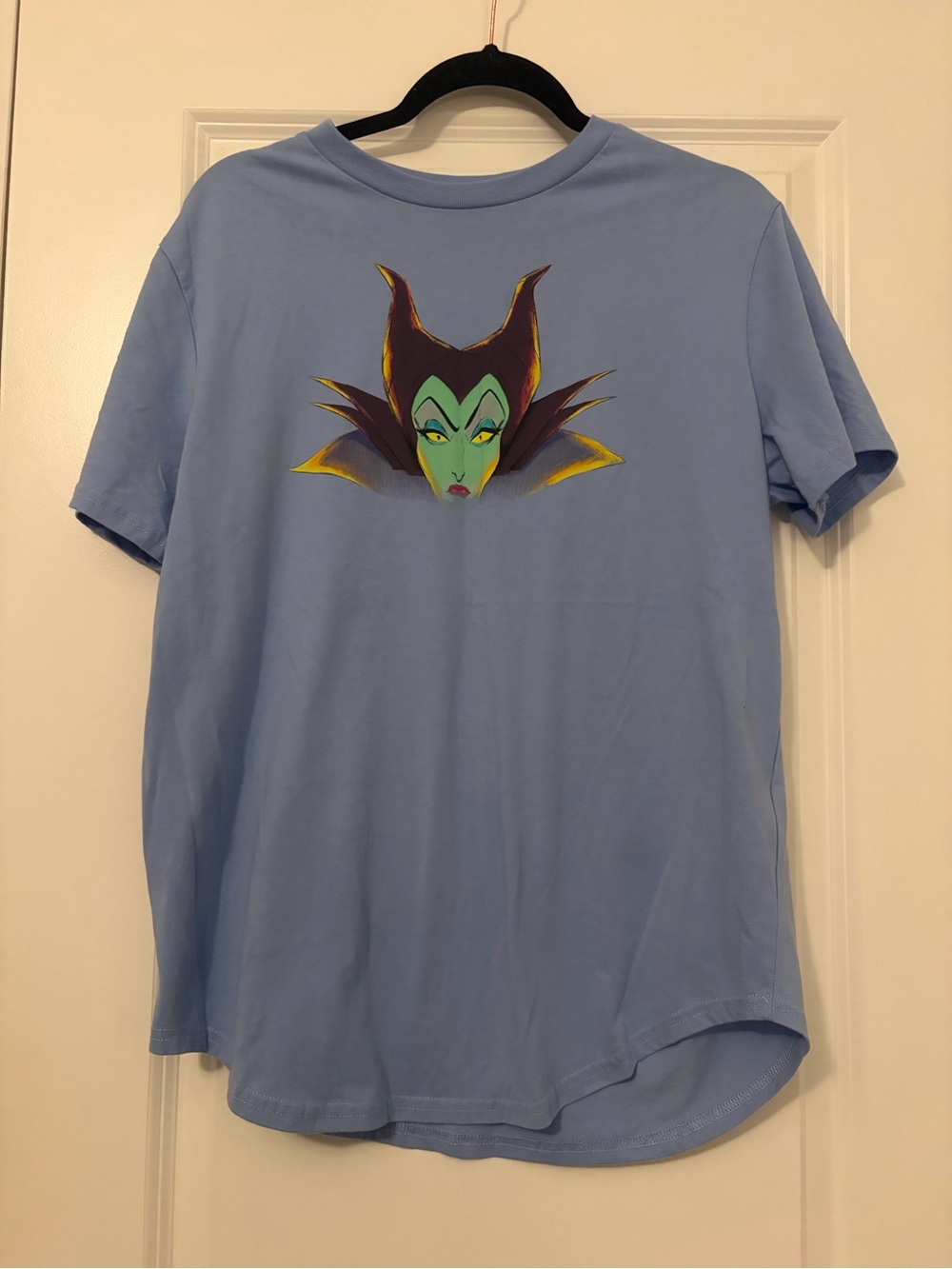 Disney Light Blue Men's T-Shirt with Maleficent Graphic